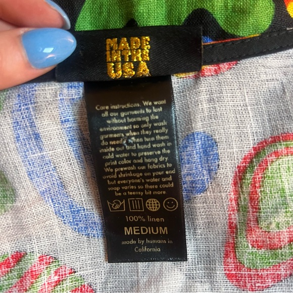 Nooworks Linen Naomi Midi Dress Party Mix Print Size Medium Made in USA - Picture 8 of 10